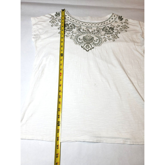 Pure J Jill Womens Small T-shirt Top EMBROIDERED Cap Sleeve Short Sleeve White - Picture 7 of 8